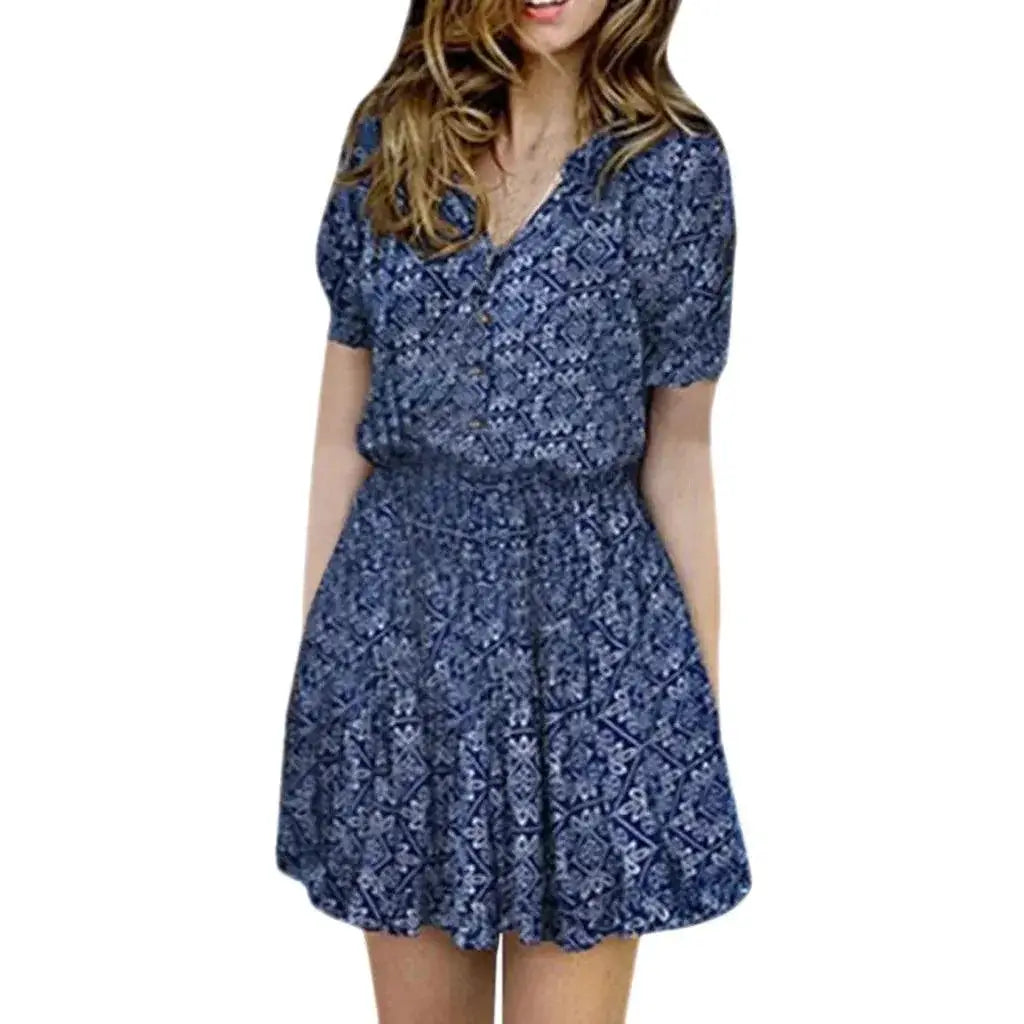 Floral V Neckline Summer Dress Versatile Plus Size Partywear