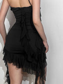 Flounce Peplum Black Dress: Elegant Backless Style Appeal