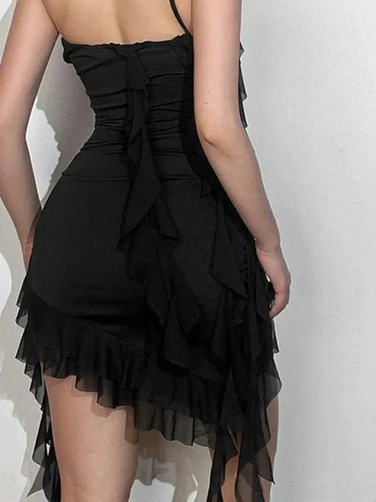 Flounce Peplum Black Dress Backless Elegant Style Appeal