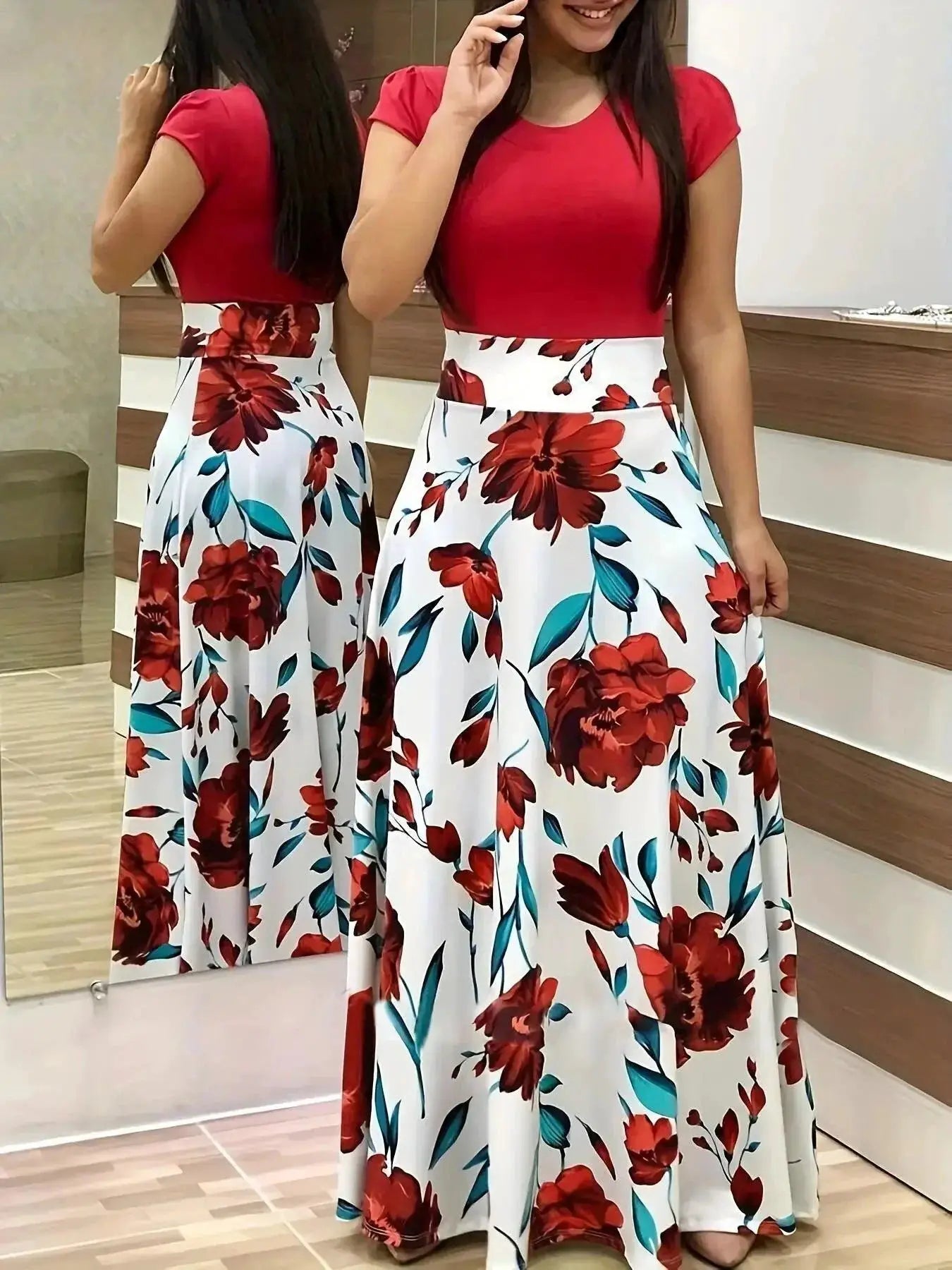 Flower Print Boho Chic Dress Swing Skirt For Women