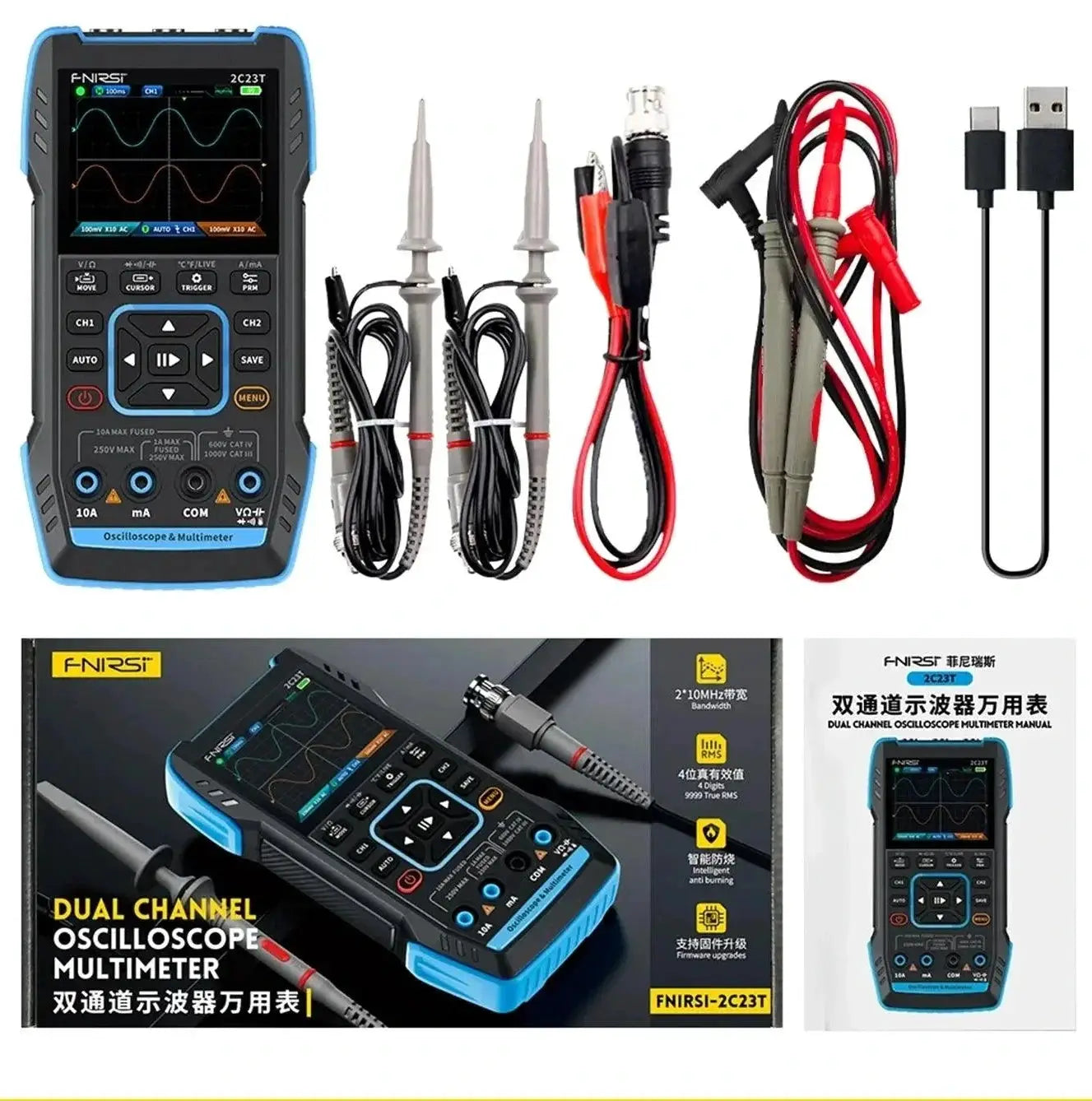 FNIRSI 3 In 1 Handheld Oscilloscope Multimeter Pro