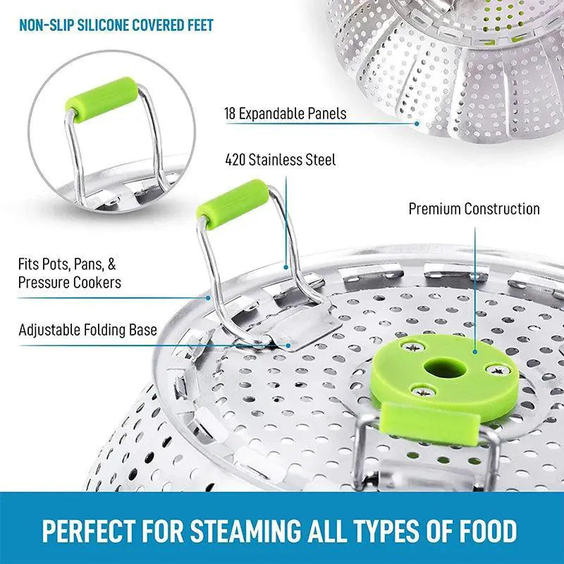 Foldable 9 Inch Stainless Steel Steaming Tray For Cooking