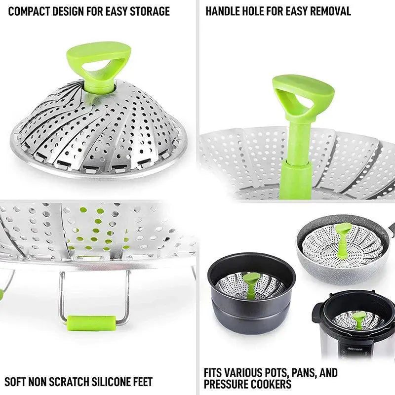 Foldable 9 Inch Stainless Steel Steaming Tray For Cooking