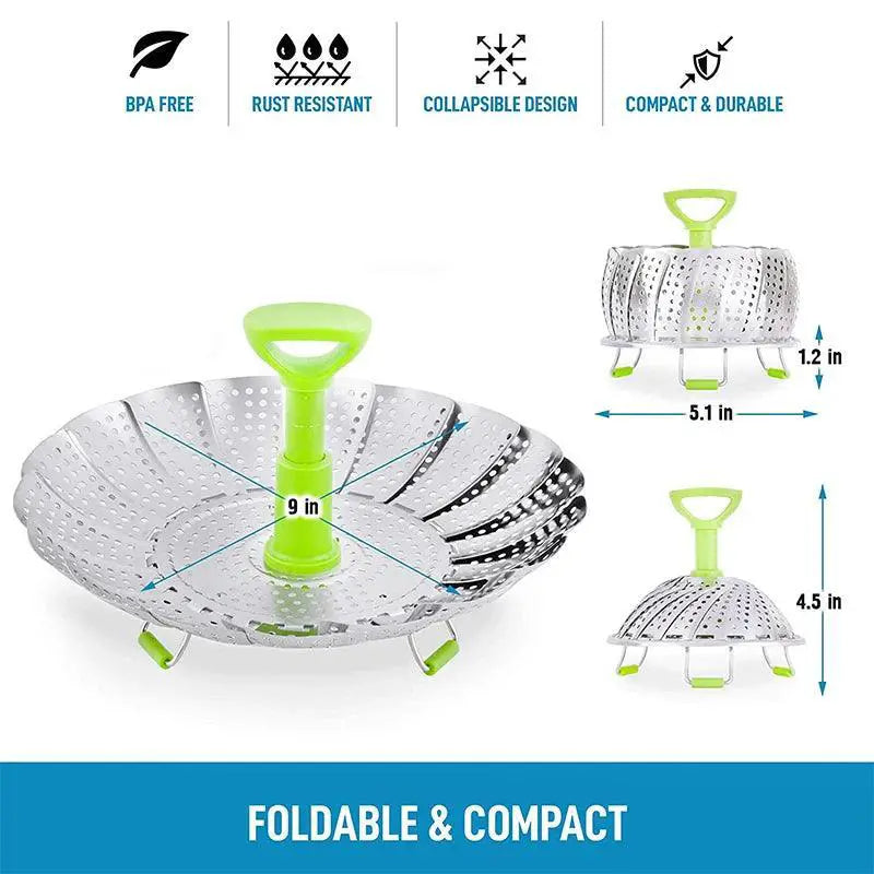 Foldable 9 Inch Stainless Steel Steaming Tray For Cooking