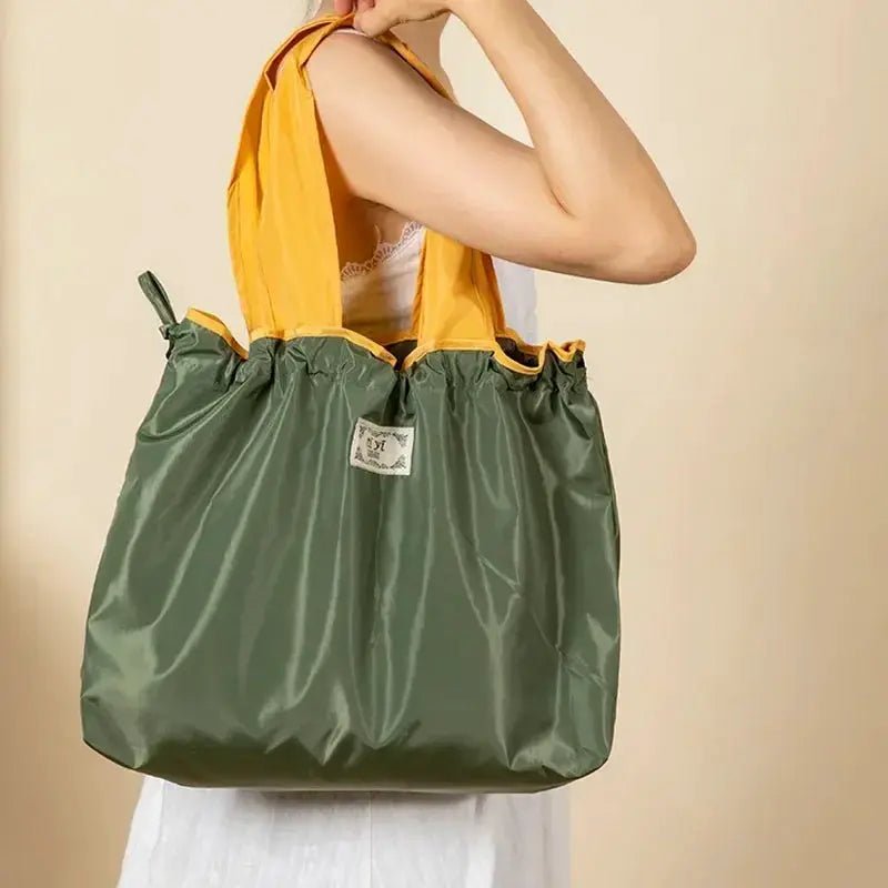Foldable Eco Friendly Shoulder Bag Women Reusable Grocery Capacity Drawstring