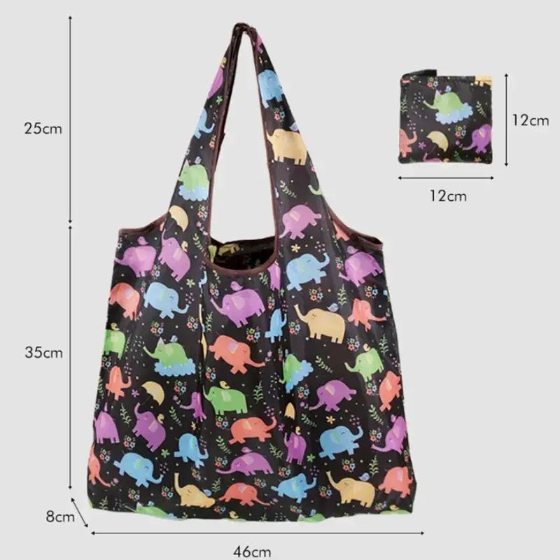Foldable Leopard Print Cat Flower Pattern Shopping Bag Durable Reusable Washable