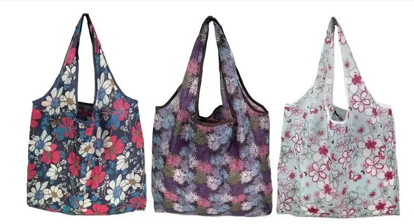 Foldable Leopard Print Cat Flower Pattern Shopping Bag Durable Reusable Washable