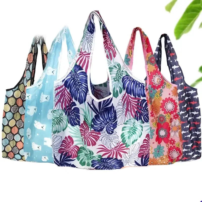 Foldable Leopard Print Cat Flower Pattern Shopping Bag Durable Reusable Washable