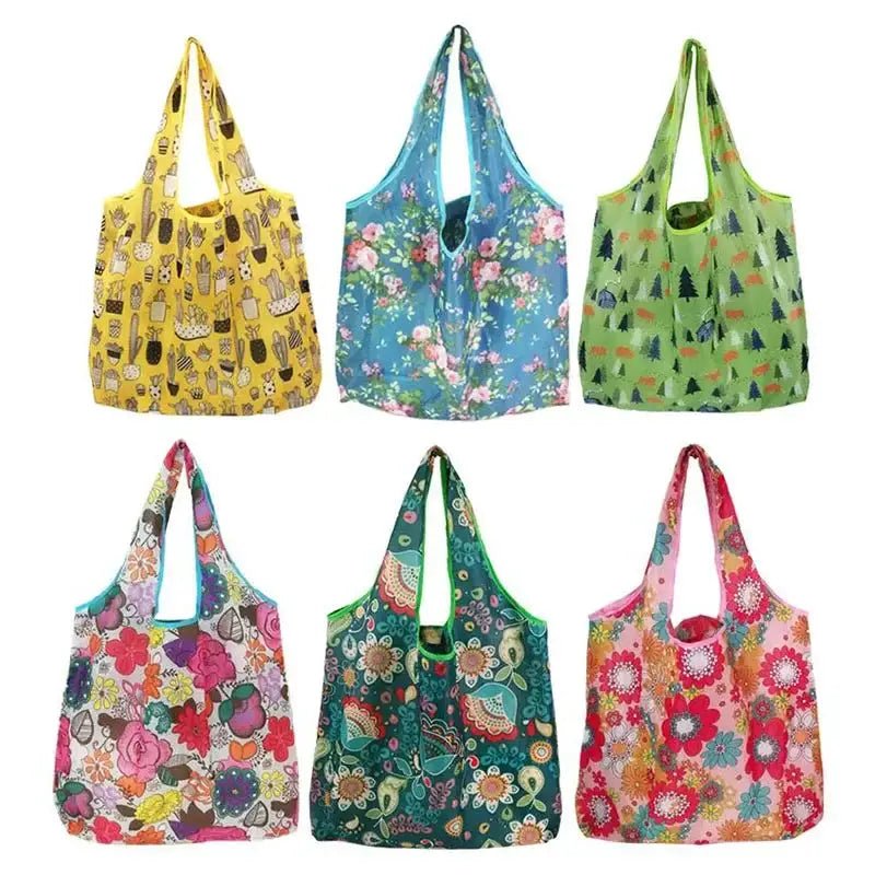 Foldable Leopard Print Cat Flower Pattern Shopping Bag Durable Reusable Washable
