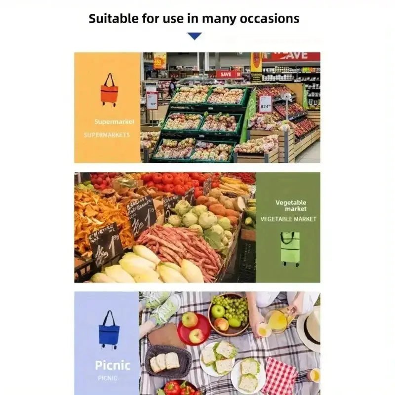 Foldable Portable Shopping Cart With Wheels Eco Friendly For Groceries