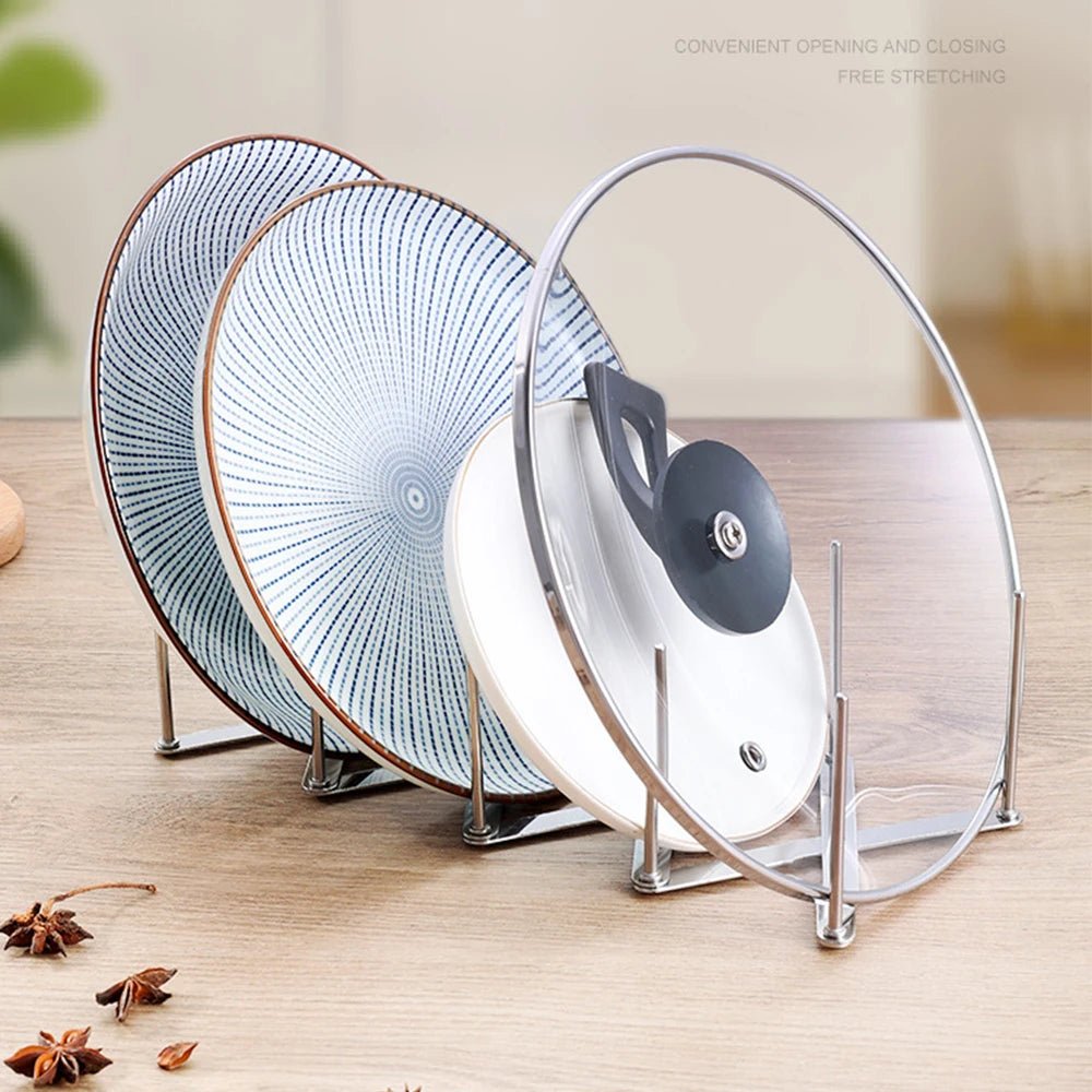 Foldable Retractable Stainless Steel Pot Lid Rack Organizer For Smaller Kitchens