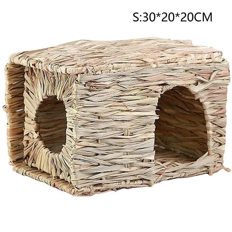 Foldable Woven Grass Rabbit Cage Bed Natural Habitat Toy