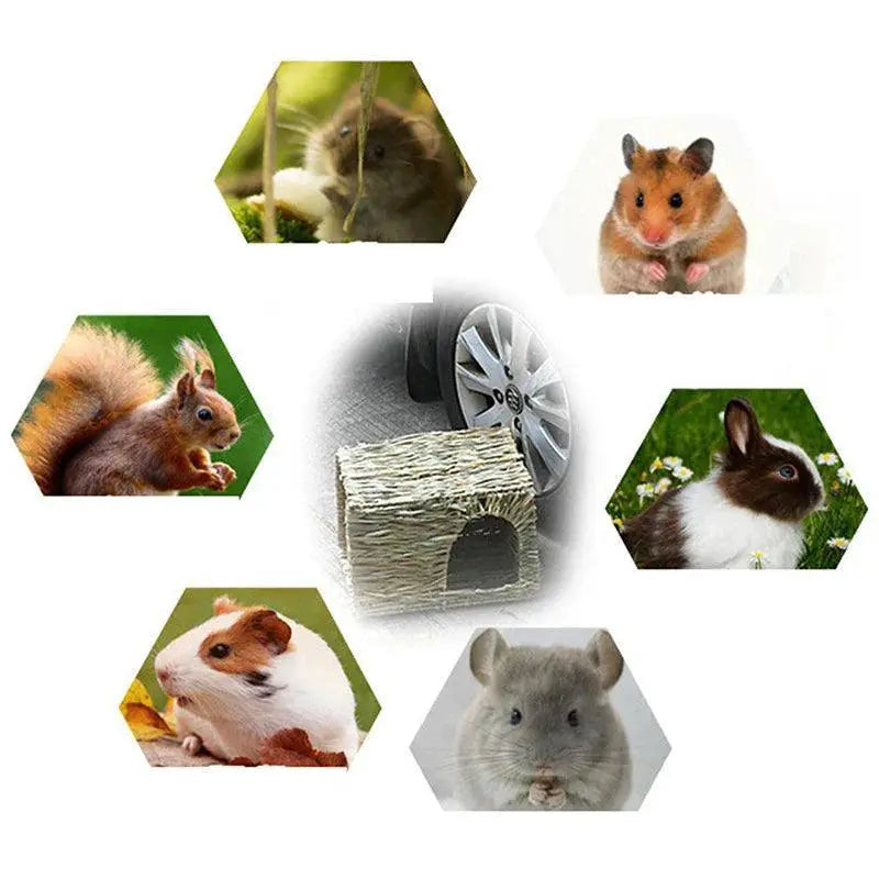Foldable Woven Grass Rabbit Cage Bed Natural Habitat Toy