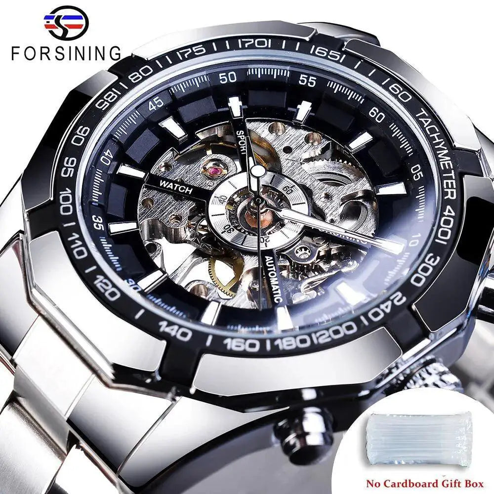 Forsining Stainless Steel Skeleton Watch Luxury Wristwatch