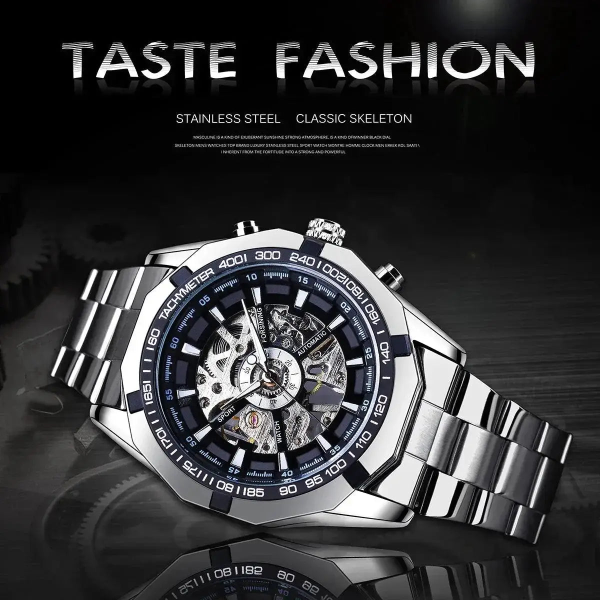 Forsining Stainless Steel Skeleton Watch Luxury Wristwatch
