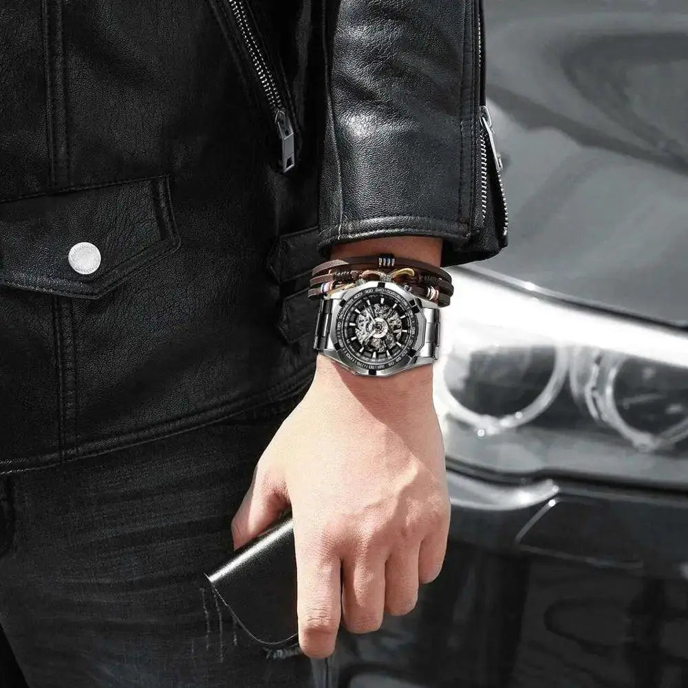 Forsining Stainless Steel Skeleton Watch Luxury Wristwatch