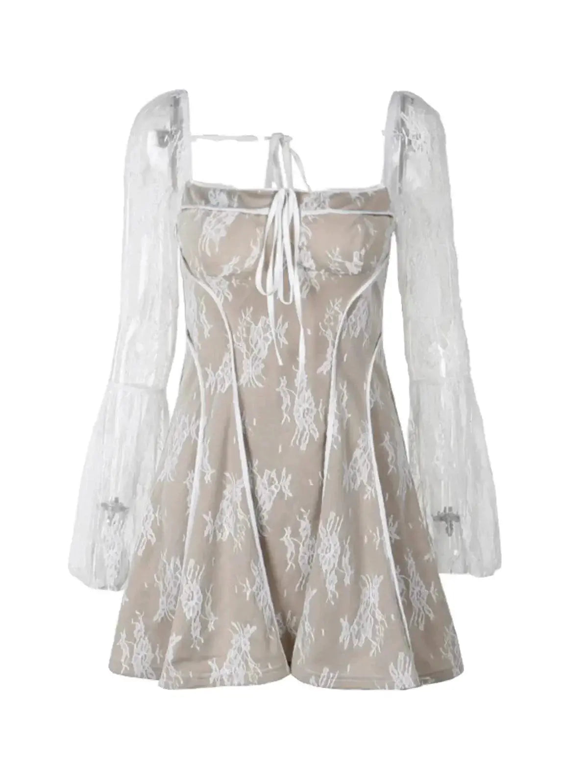 French Elegance Lace Bell Sleeve A Line Dress For Women