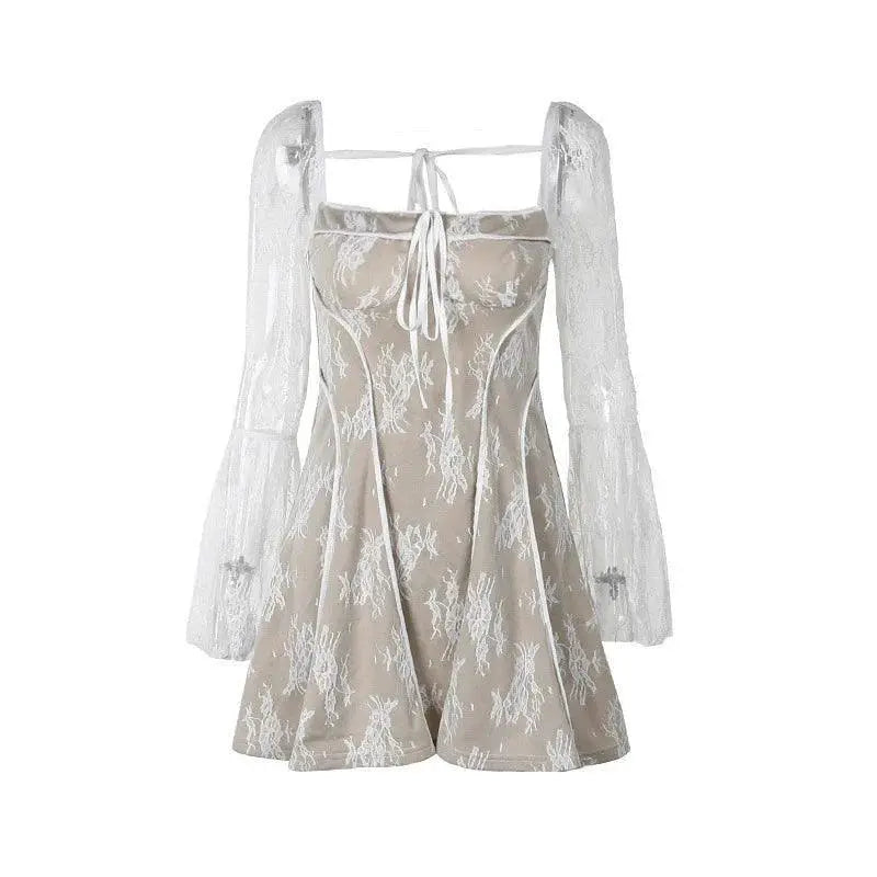 French Elegance Lace Bell Sleeve A Line Dress For Women