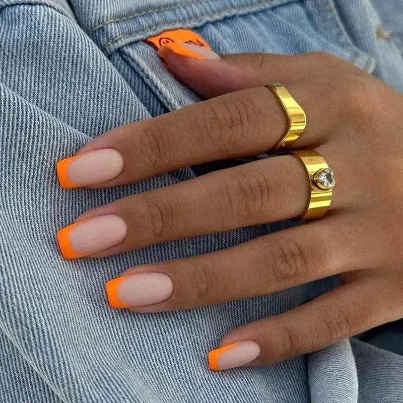 French Chic Nude White False Nails Short Square Tips Glue