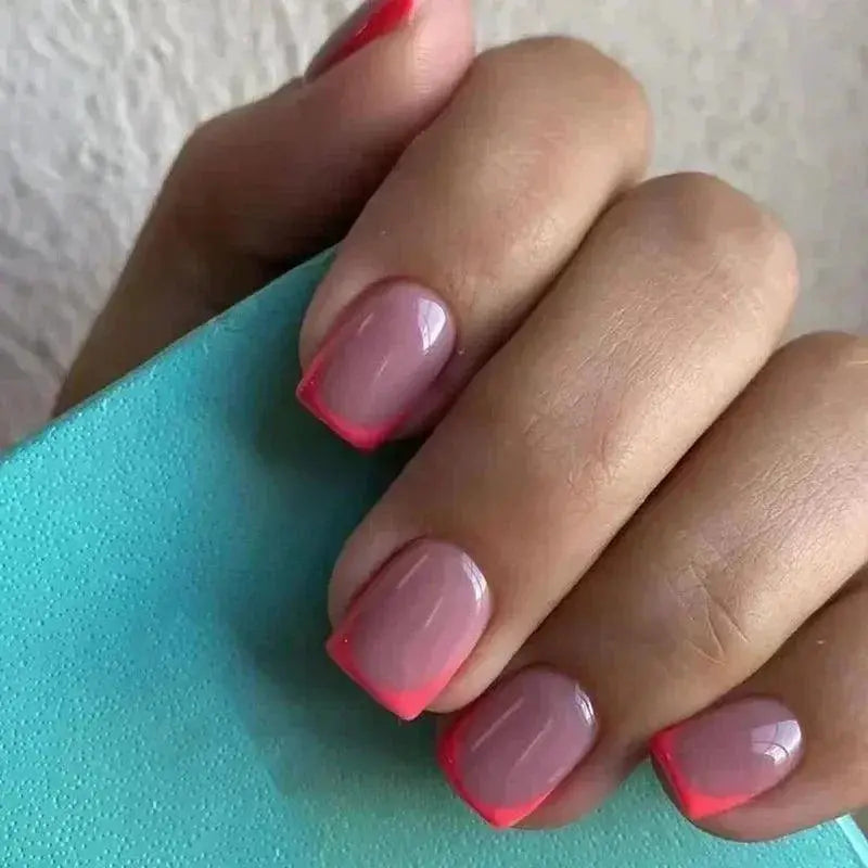 French Chic Nude White False Nails Short Square Tips Glue