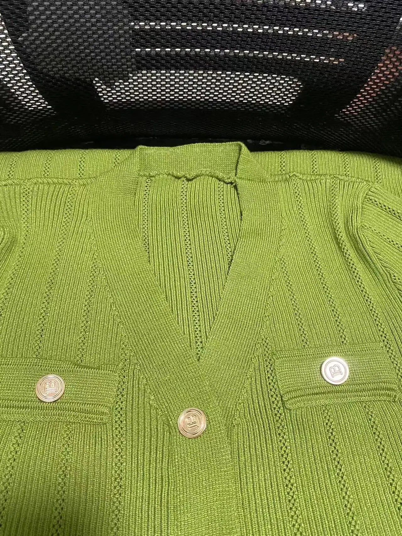 French Fashion Green Knit Dress For Elegant Events
