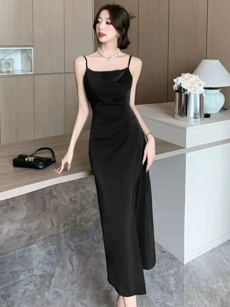 French Satin Dress Suit Off Shoulder Summer Look Elegant