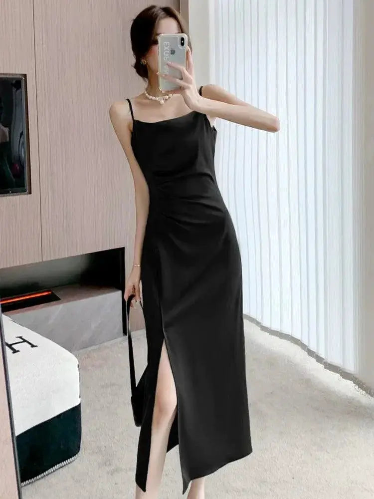 French Satin Dress Suit Off Shoulder Summer Look Elegant