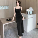 French Satin Dress Suit: Chic Off-Shoulder Summer Look