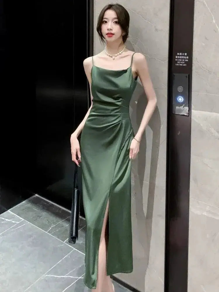 French Satin Dress Suit Off Shoulder Summer Look Elegant