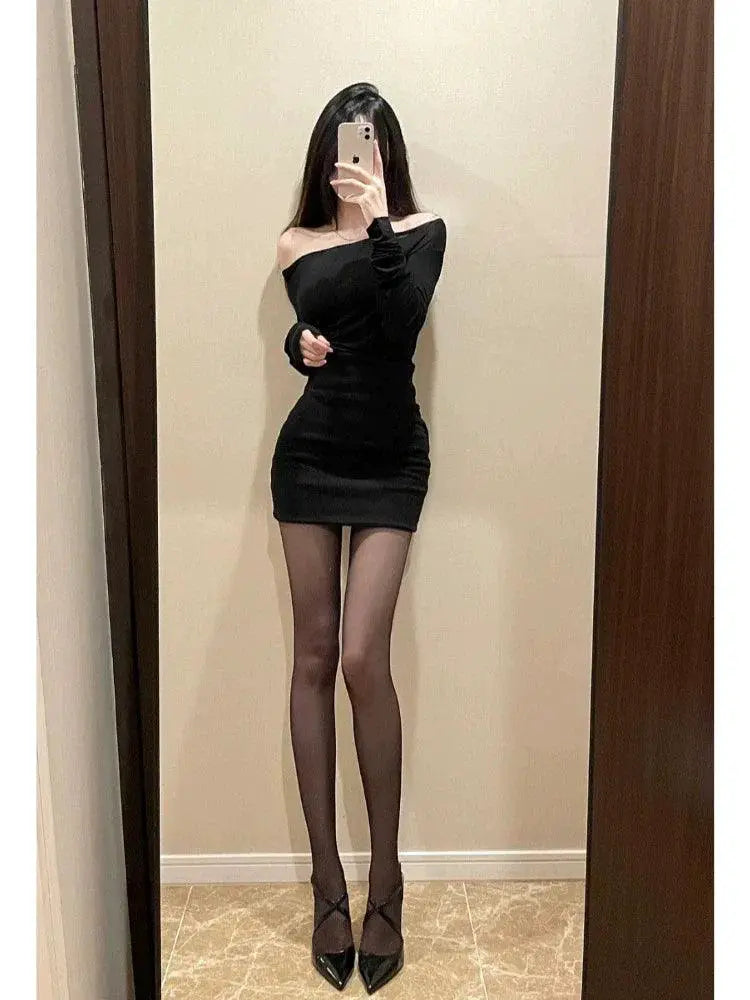 French Tea Break Elegant Off Shoulder Black Dress Chic