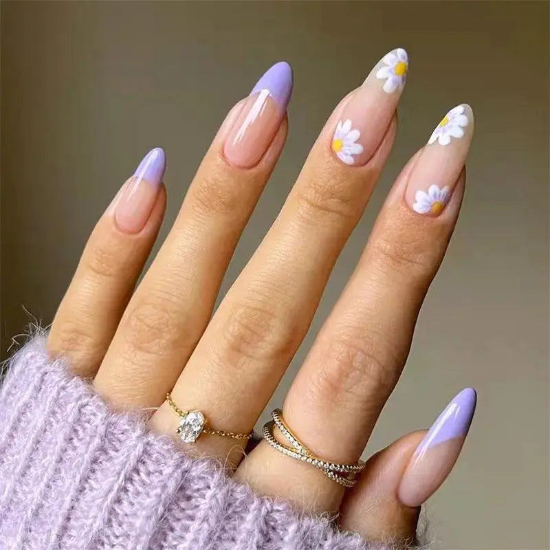Fresh Purple Floral Press On False Nails Kit Quick Style