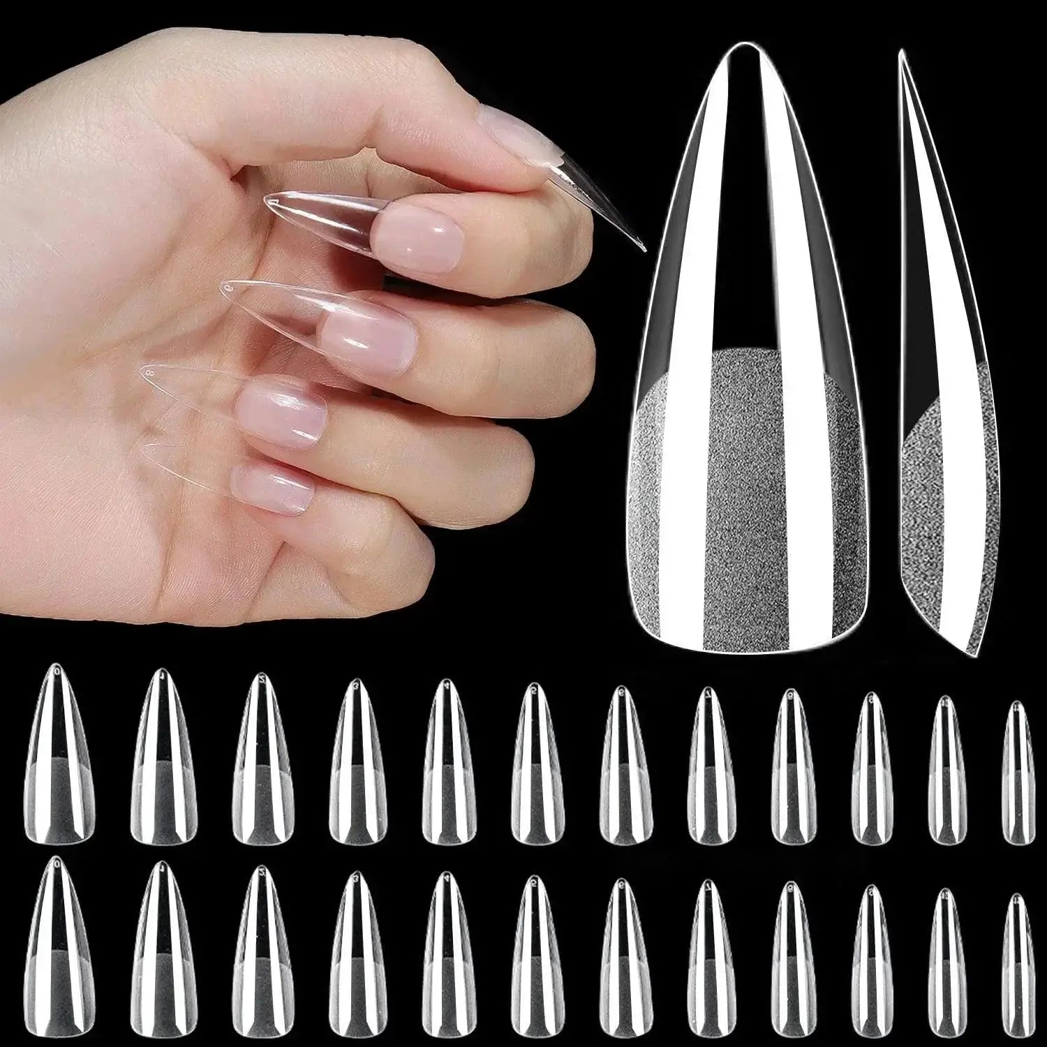 Frosted Clear Acrylic Nails Set With Multiple Shapes Kit