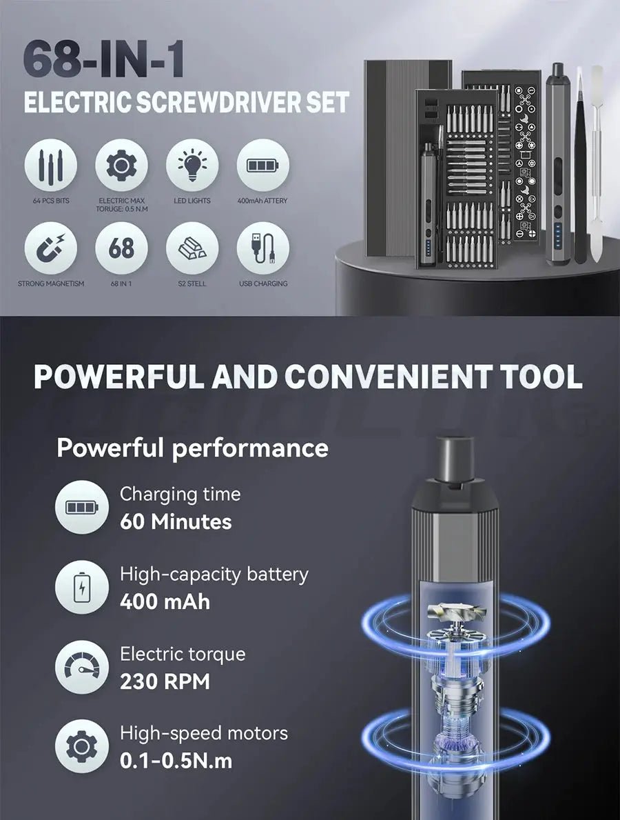 Galacok 68 In 1 Precision Electric Screwdriver Set With LED Light Phone Repair