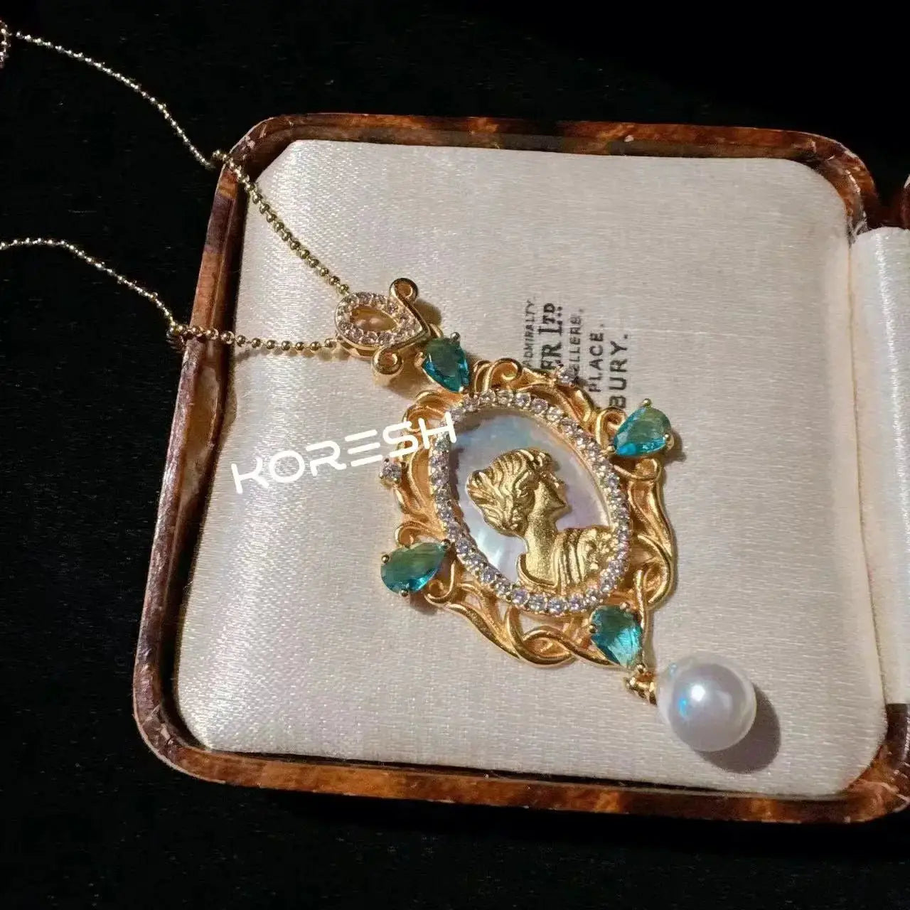 Gemstone Necklace and Zirconia Pearl Earrings Set 18K Gold - OurLum.com