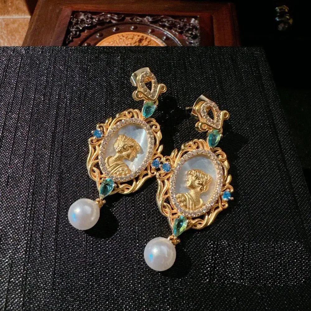 Gemstone Necklace and Zirconia Pearl Earrings Set 18K Gold - OurLum.com