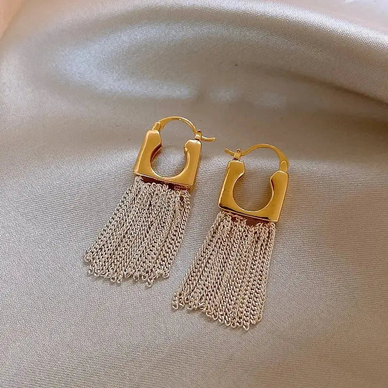 Geometric Fringe Pendant Earrings Copper Alloy For Women