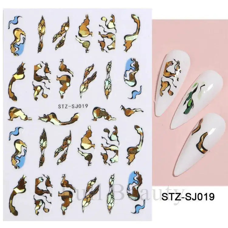 Geometric Gold Laser Nail Stickers Chic Y2K Metallic Art Set