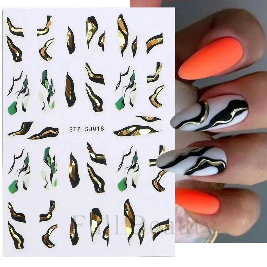 Geometric Gold Laser Nail Stickers Chic Y2K Metallic Art Set