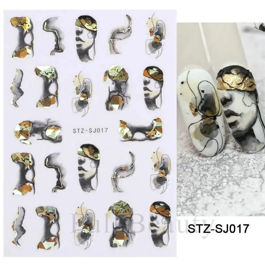 Geometric Gold Laser Nail Stickers Chic Y2K Metallic Art Set