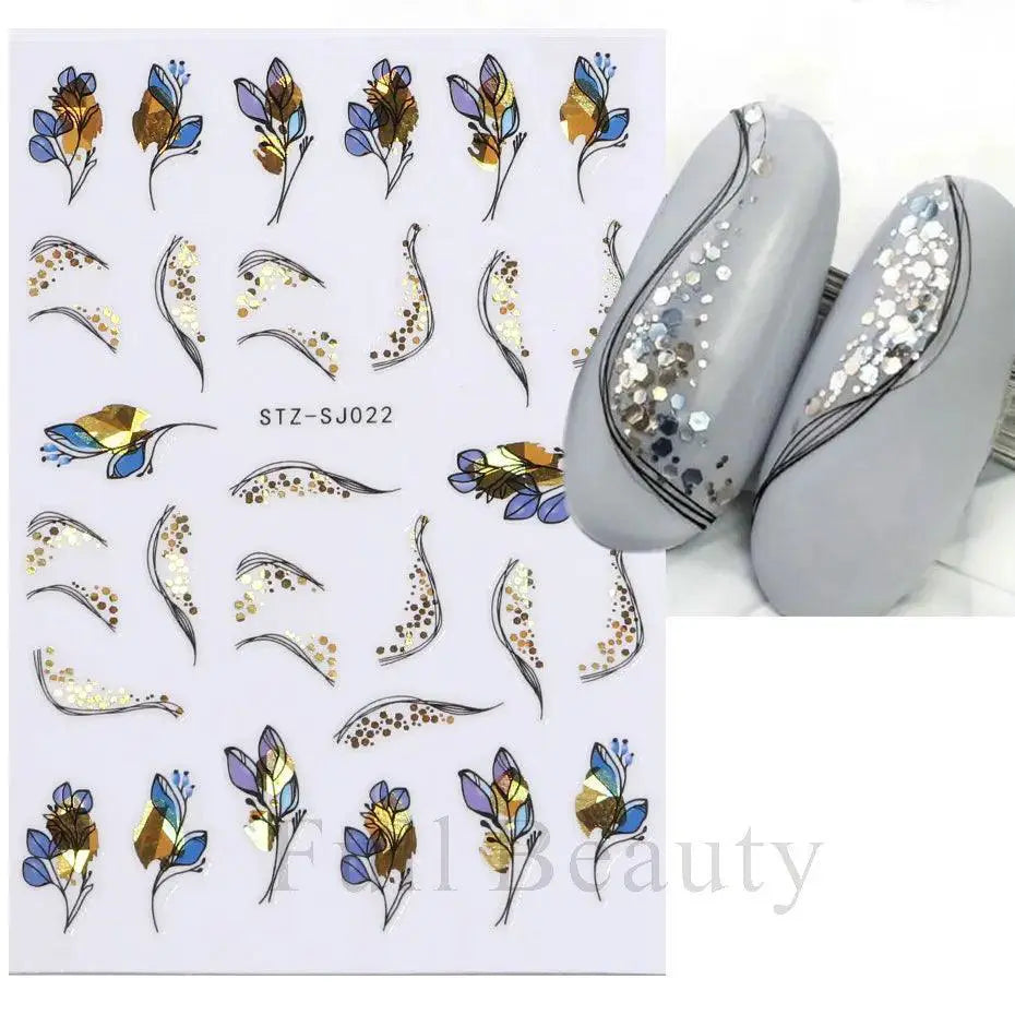 Geometric Gold Laser Nail Stickers Chic Y2K Metallic Art Set