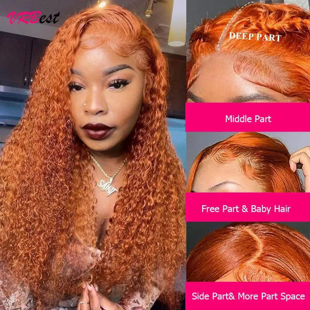 Ginger Orange Deep Wave Lace Front Wig Remy Hair For Women