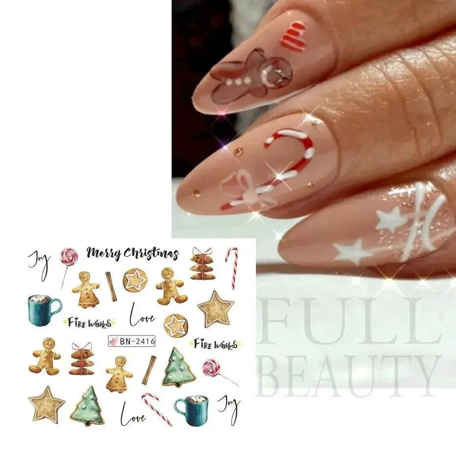 Gingerbread Holly Festive Nail Art Stickers For Christmas