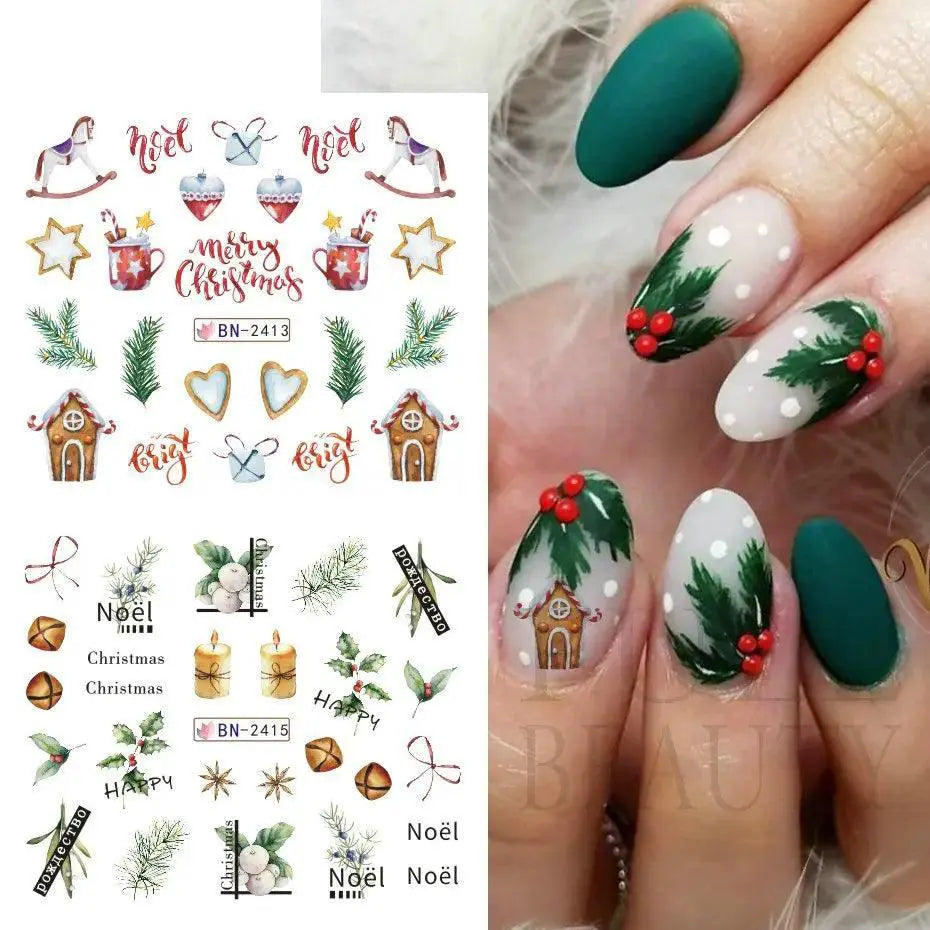 Gingerbread Holly Festive Nail Art Stickers For Christmas