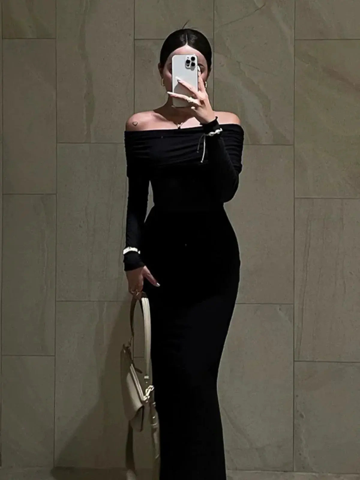 Black Knit Dress Elegant Autumn Style for Women Premium