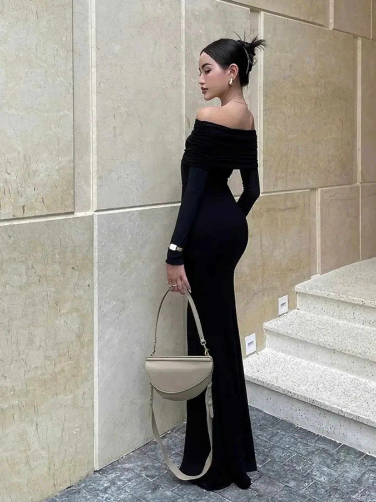 Black Knit Dress Elegant Autumn Style for Women Premium