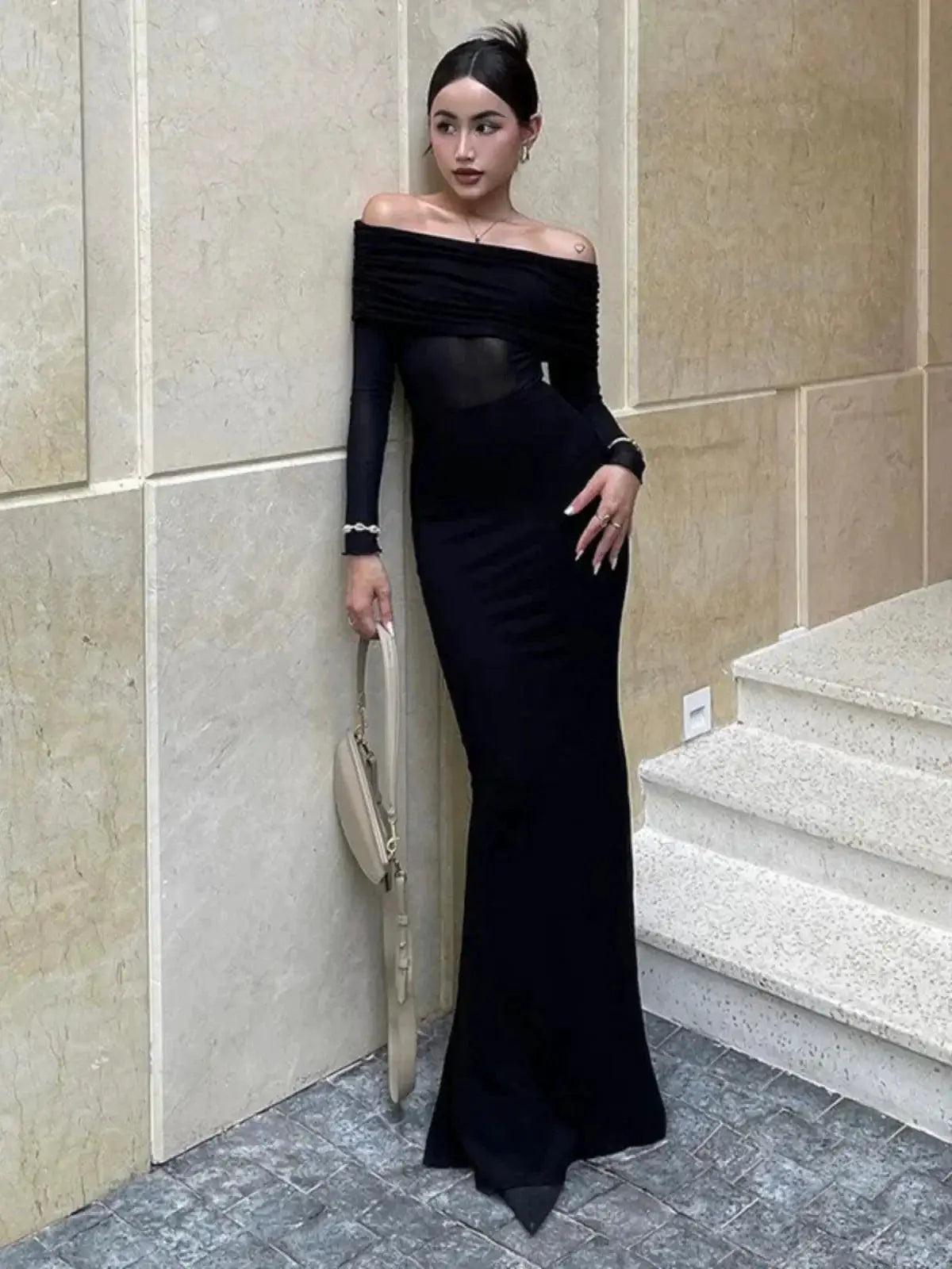 Black Knit Dress Elegant Autumn Style for Women Premium