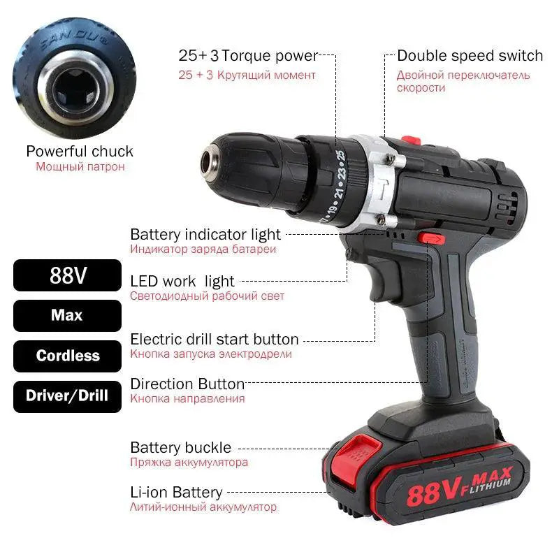 Gisam 88VF Cordless Electric Impact Drill For Home Use