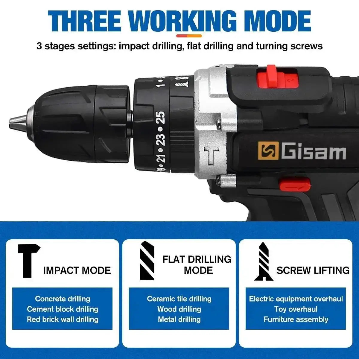 Gisam 88VF Cordless Electric Impact Drill For Home Use
