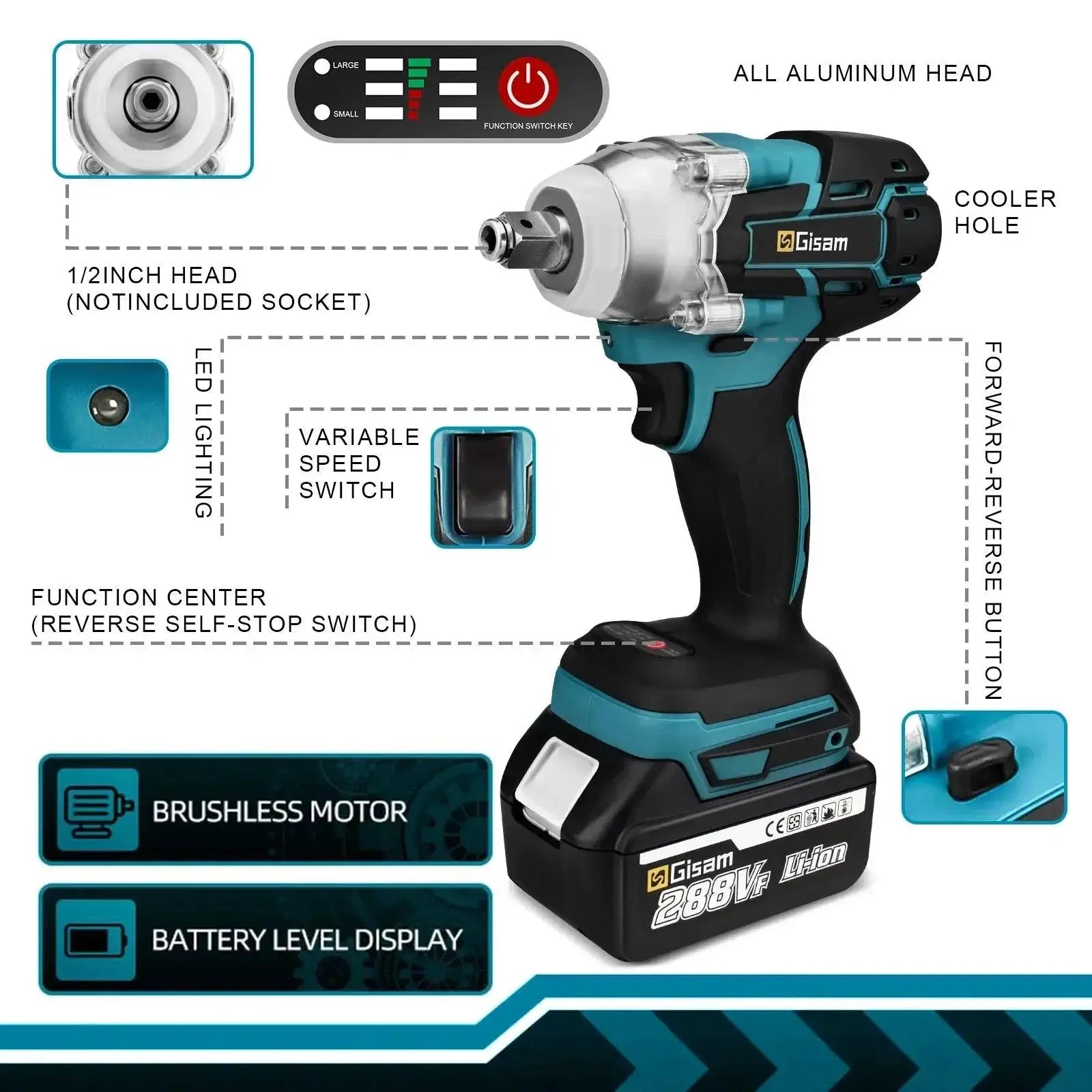 Gisam Brushless Electric Impact Wrench 520Nm High Torque