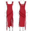 Giyu Chic Red & Black Ruffle Dress - Elegant Summer Gown